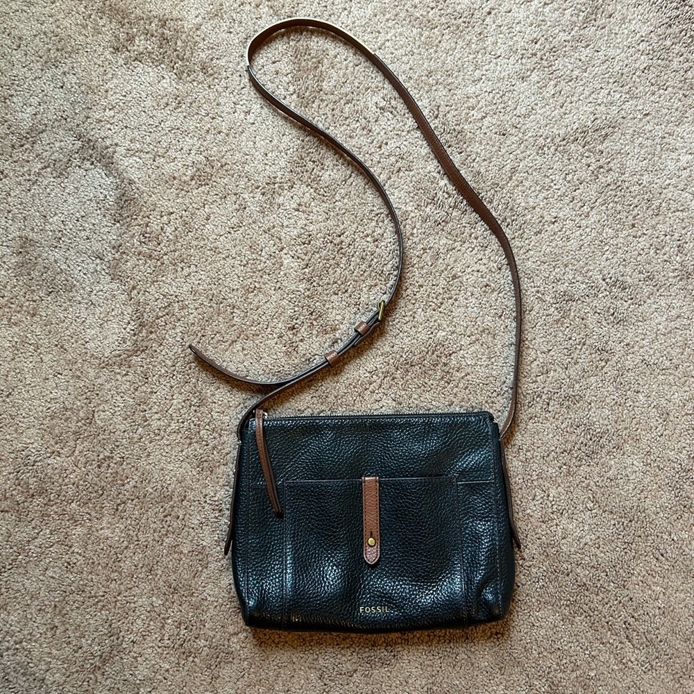Vintage FOSSIL Gemma Two Tone Pebbled Leather‎ Crossbody